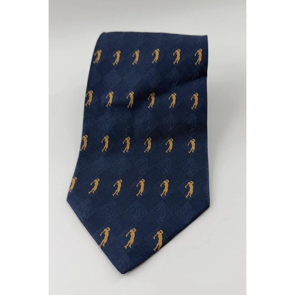 Tommy Bahama Tie Off Island 100% Silk Necktie Blue Gold Golfer Handmade USA